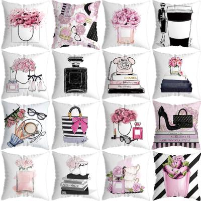 China Fundas Cojin Wholesale Customization Luxury Anti Dust Mites Cushion Covers Polyester Soft Pillow Cover Perfume Bottle Pillow Case for sale