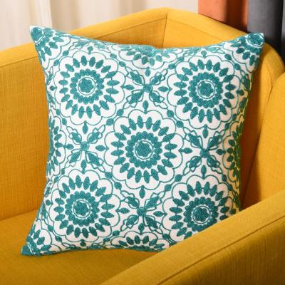 China Wholesale Custom Decorative Anti Dust Mite Tile Shape Embroidered Cushion Cover 18x18 Inch Cotton Embroidered Pillow Cover for sale