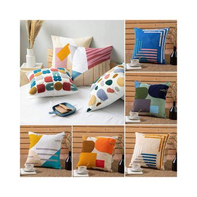 China Factory Direct Sales Anti-static Luxury Cotton Pillow Cover Embroidered Tile Case Rainbow Boho Cushion Cover for sale