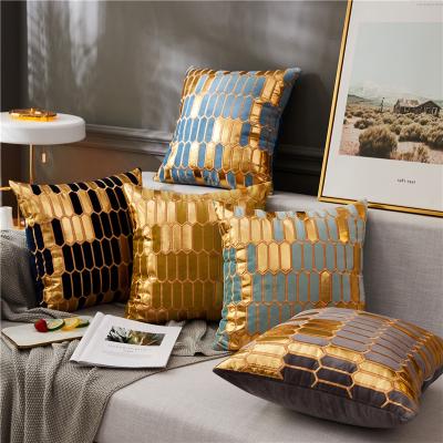 China Luxury Embroidered Gold Bronzing Throw Pillow Covers Striped Velvet Golden Cushion Cover For Home Decorative for sale