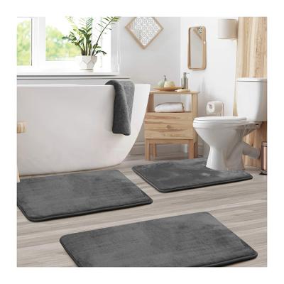 China Soft Bath Mat Set Memory Foam Mat Super Soft Absorbent Rug 3 Piece Washable Bathroom Bath Set for sale