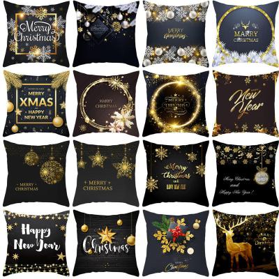 China Anti-Static Merry Christmas 20x20 Letters Cushion Cover Decorative Black Snowflake Christmas Pillows Case Cover For Home for sale