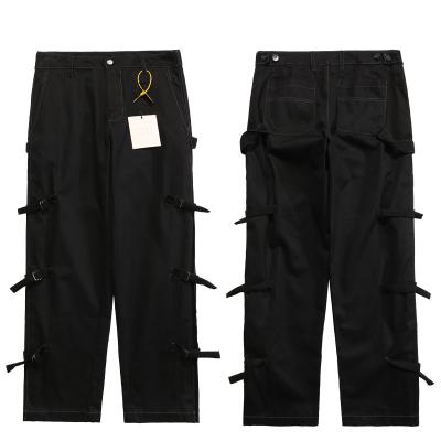 China Anti-Wrinkle Mens Womens Bandage Folds Casual High Street Flames Pants Jumpsuits Autumn Black Black All Match Handsome Trousers for sale