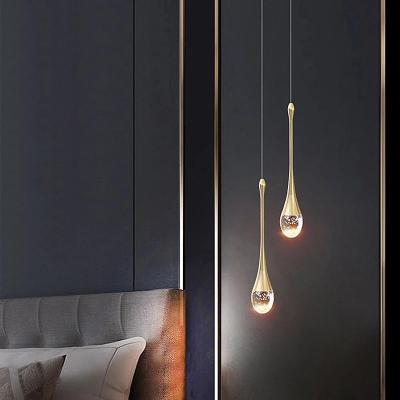 China Modern Warm Postmodern Art Bedside Restaurant Bar Staircase Lamps Water Drop Crystal Led Pendant Lights Black /Gold for sale