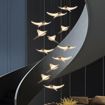 China Modern Seagull Chandelier Led Duplex Hall Stairwell Lamp Nordic Restaurant Attic Lamp Staircase Chandelier Living Room Chandelier for sale