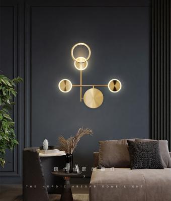 China Nodic Copper LED Wall Light Decoration Modern Luxury Round Indoor Bedside Bedroom Bedside Wall Lamps Gold Modern for sale