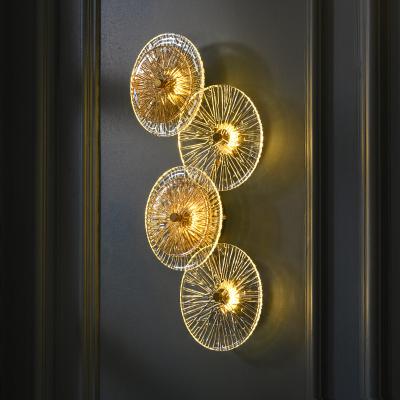 China Bedside Modern Nordic Round Glass-Metal Glass-metal Round Indoor Home Decoration Bedroom Lighting Fixtures Luxury Led Wall Plate Sconce Light Fixtures for sale