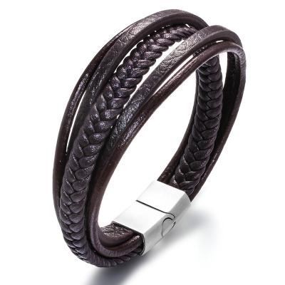 China Wholesale Hot Selling Stainless Steel Titanium Steel Anchor Bracelet Handmade Woven Leather Cross Men for sale