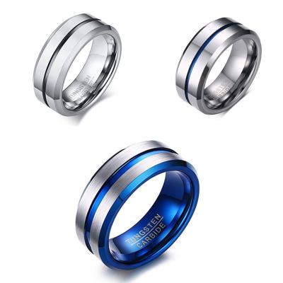 China OBE CLASSIC Brand New Arrival 8MM Wide Wholesale Blue Inlay Men Tungsten Steel Ring for sale