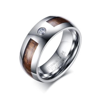 China 8mm Wide High Polished Wood Ring CLASSIC AAA Zircon Tungsten Ring for sale