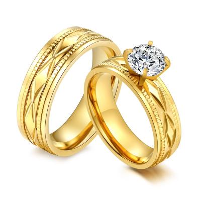 China Wholesale Stainless Steel OBE Style Factory Latest Width 6mm Gold Plated Wedding Ring For Couples for sale