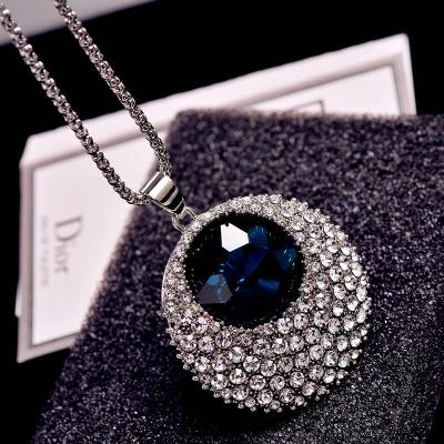 China Wholesale Fashion Crystal New Fashion OBE Long Necklace For Women Sapphire Sweater Chain Pendant Lovers for sale