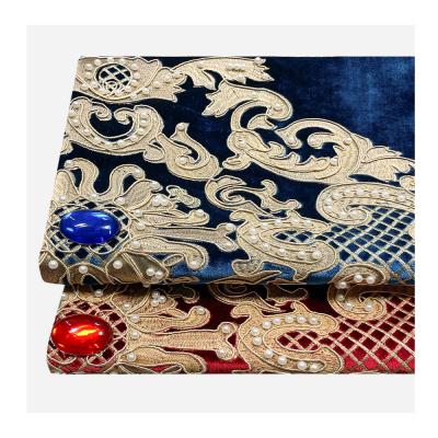 China Good Luster Shrink-Resistant Colorful Custom Beaded Full Hometextile Embroidered Velvet Fabric For Sofa for sale