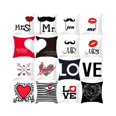 China Anti Valentine's Day Heart Love Red Lips Dust Mite Decoration Printing Decorative Pillow Case Polyester Cushion Cover Valentine's Day Cushion Cover for sale