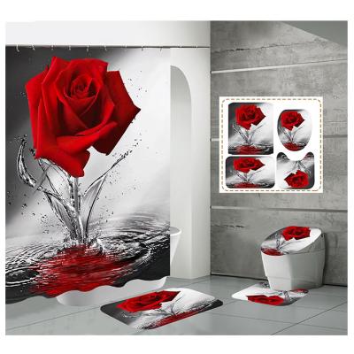 China Viable Designers Shower Curtain Set Bathroom Juego De Cortina De Ducha Con Impresin 3d Flower Shower Curtain Sets With Non Slip Covers for sale