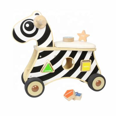 China Ride On Toy High-grade Wood Ride on Zebra Toy with Shape Matching Four Soft Wheels Balance Car for Baby and Toddler for sale