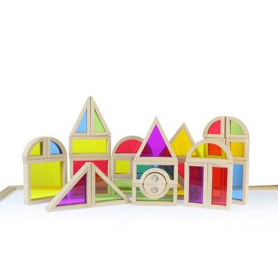 China Construction Toy Wholesale Children Educational Toy Colorful Translucent Acrylic Stacking Block Set for sale