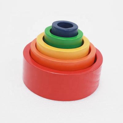 China Wooden Early Learning Toy Montessori Wooden Bowl Stacking Block Set Cognitive Color For Children for sale