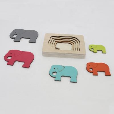 China Cartoon Toy Children Wooden Toys Cartoon 3D Puzzles Multi Color Elephant Shaped Puzzles for sale