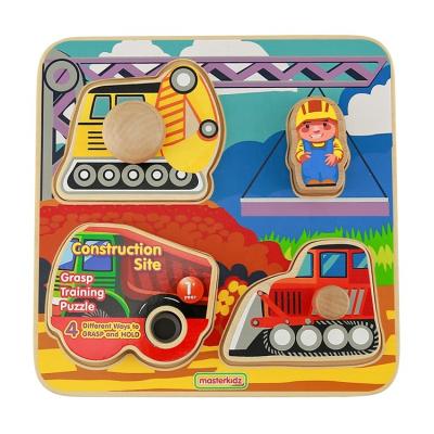 China Cartoon Toy Infant Puzzles Toy Wood Brain Teaser Construction Site Theme Button Puzzles for Home and Preschool for sale