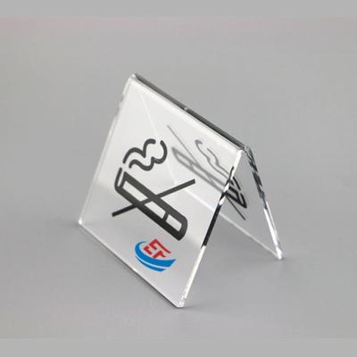 China Warning Sign Holder V Shape Transparent Acrylic No Smoking Signal Table Tent for sale