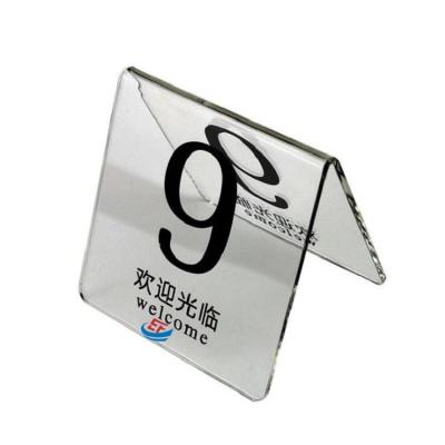 China Countertop Transparent 2MM Acrylic Table Number Sign Stand for sale