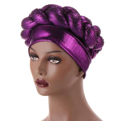 China 2021 OSINA Beautiful Picture Pleat Braid Design Deep Purple Casual Hat Ironed Diamond Braid Turban Hat for sale