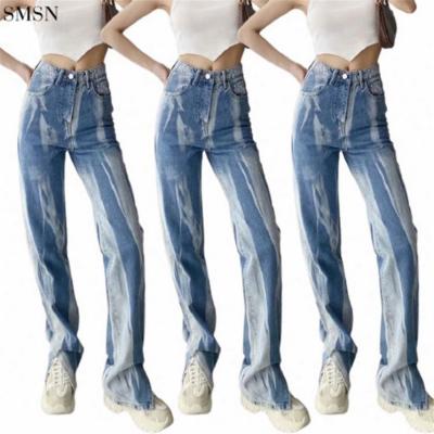 China OSINA Wholesale Breathable Fashion Zipper Split Jeans For Women Jeans Women Straight Leg Jeans With Chains Women for sale