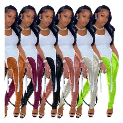 China Anti-wrinkle fashion autumn solid color bodycon pants hot selling women leather pants for sale