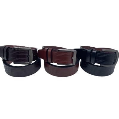 China Cheap Mens Business Leather Belts In Stock With 40+ Textures Embossing Outdoor Metal Pin Buckle Optional Belts for sale