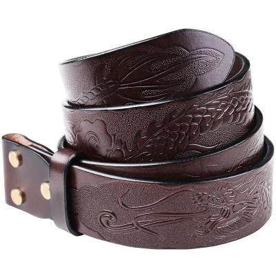 China Top Layer Cowhide Whip Strap Buckle Leather Belt Men Casual Embossed Punching Automatic Business for sale