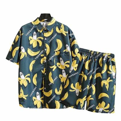 China Vacation Fancy Seaside Couples Anti-Pilling Suit Short Sleeve Shorts Hawaiian Cardigan Shirt for sale