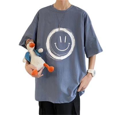 China Anti-wrinkle fashion smile face printing loose casual big couple t-shirt wholesale for sale