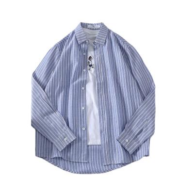 China Men's Casual Classic Blue And White Anti Shrink Striped Long Sleeves Lightweight Shirt for sale