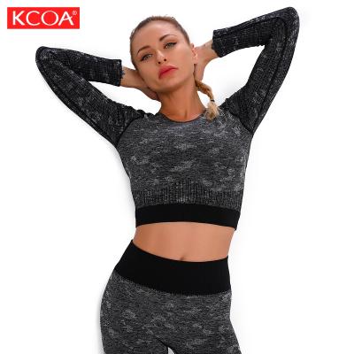 China Antibacterial Hot Selling Print Designs Cotton Long Sleeve Crop Yoga Top for sale