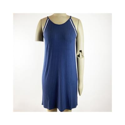 China Anti-Wrinkle Latest Classic Sheer Blue Striped Ladies Loose And Comfortable Pajama Dress for sale