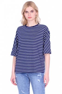 China Casual Cotton White Blue Black Striped Cheap Women T-Shirt Striped T-Shirt for sale