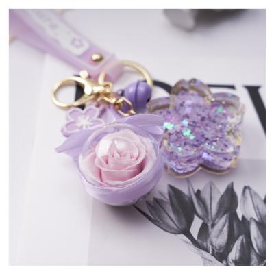 China Rose Chian factory direct sale anime preserved key chain with preserved acrylic ball rose key chain for sale