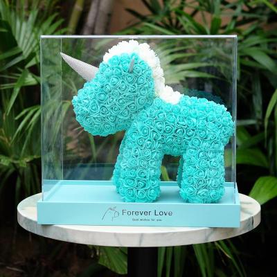 China Fashional Rose Unicorn New Product Ideas Teddy Bear With Rose Valentine's Day Gift 2019 Preserved Flower for sale