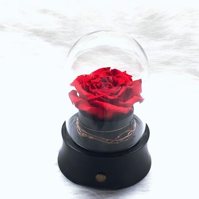 China Other Decoration Artificial Immortal Rose Flower Preserved Real Rose Flower In Glass Dome for sale