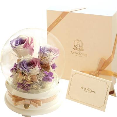 China Environmental Friendly Valentines Day Gifts Preserved Real Natural Rose With Bluetooth Music In Glass Dome for sale