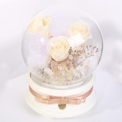 China Durable Preserved Christmas Flowers In Glass Box For Gift for sale