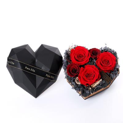 China Natural Touch Real Touch Sweet Romantic Preserved Floral Rose in Heart Shaped Gift Box Preserved Roses Flower for sale