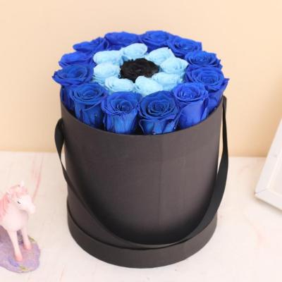 China Flower High Quality Lavender 12 Pieces Preserved Forever Fresh Cut Rose Handmade Eternal Round Velvet Roses in Box for sale