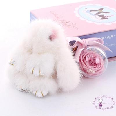 China Girl Gift Hot Sales High Quality Mink Fur Flower Rabbit Preserved Key Chain for sale