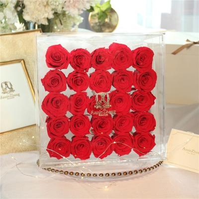 China Wholesale Green Environmental Protection Clear Acrylic Luxury Preserved Eternal Rose 36 Holes Flower Gift Box With Lid for sale