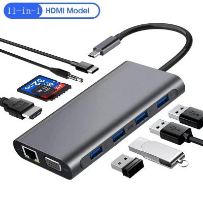 China RJ45 Multiport 11 in 1 USB C Hub 4K HDTV RJ45 Ethernet Adapter USB Type C Hub for Laptop Docking Station USB3.0 Hub for sale