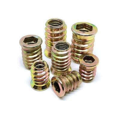 China Heavy Industry Yellow Zinc Plated Steel M6 M8 M10 Timber Flange Screw Furniture Hex Allen Wood Threaded Insert Nut for sale