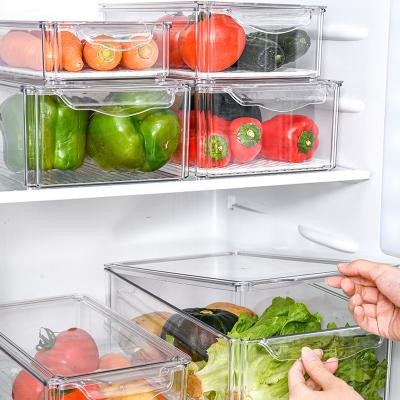 China New Freezer Food Freshness Preservation Drain Box Plastic Transparent Refrigerator Storage Tray Fridge Cool Storage Box for sale