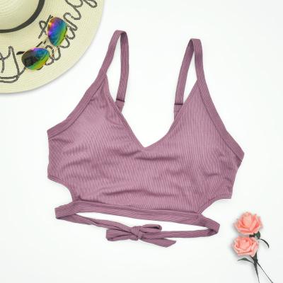 China 2022 Breathable One Piece Swimsuit Color Top Purple Bikini Tops Swimwear Side Hollow Out Bow Tie Fashion Design Swimming Suits for sale